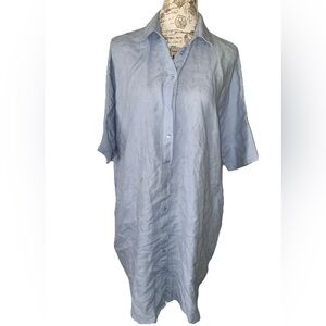 Sauths Light Blue Oversized Linen Shirt Dress With Pockets Women’s Size XS